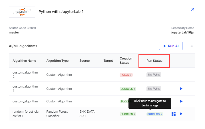 Data Analytics Run Status Logs